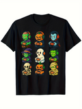 Men's T-Shirt Cartoon Monsters With Colorful Headphones Playing Video Games