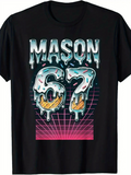 Men's T-Shirt Mason 67 Melting Icy Numbers With Neon Pink Grid Donut Elements