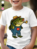 Men's T-Shirt Cartoon Fish Wearing Overalls Hat And Pipe Standing Upright