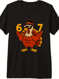 Men's T-Shirt Cartoon Turkey Wearing Pilgrim Hat With Large Yellow Numbers