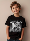Men's T-Shirt Spaceships Shining Lights Over Roaring Bear At Night