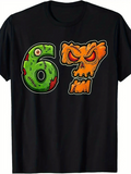 Men's T-Shirt Halloween Inspired Bright Numbers With Monster Eyes Skull Motif Digits