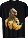 Men's T-Shirt Surreal Partially Peeled Banana With Zombie Ape Head