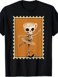 Men's T-Shirt Vintage Postage Frame With Skeleton Ballet And Coffee Cup Head Ballerina