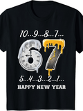 Men's T-Shirt Happy New Year Countdown With Melting Clock Numbers Design