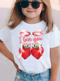 Men's T-Shirt I Love You Pink Ribbon With Strawberry Fruit Motif And Fresh Leaves Strawberry