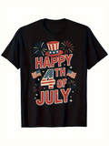 Men's T-Shirt Happy 4th Of July With Fireworks And American Flags Surrounded By Patriotic Hat