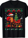 Men's T-Shirt Pixel Art Christmas Santa Tree With Toys Sleigh And Festive Gifts Character