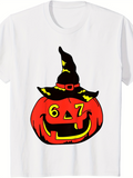 Men's T-Shirt Halloween Pumpkin With Witch Hat Yellow Numbers Smiling Face