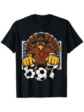 Men's T-Shirt Cartoon Turkey With Soccer Ball In Front Of A Goal Net