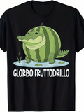 Men's T-Shirt Glorbo Fruttodrillo Whimsical Watermelon Stripes With Playful Cartoon Animal