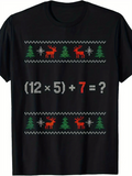 Men's T-Shirt Festive Holiday Reindeer With Green Winter Pines Black T Shirt