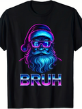 Men's T-Shirt Bruh Neon Lights With Colorful Santa Claus Face