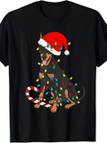 Men's T-Shirt Festive Holiday Lights With Santa Hat On Playful Doberman Dog