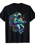 Men's T-Shirt Colorful Cosmic Glow Surrounding A Floating Astronaut In Deep Space