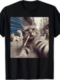 Men's T-Shirt Urban Alleyway With Selfie Taking Smoking Cat