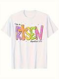 Men's T-Shirt He Is Risen Watercolor Style Pastel Lettering With Small Dots Christian Verse T Shirt