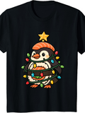 Men's T-Shirt Christmas Lights Twinkling Around Sushi Themed Holiday Penguin