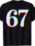 Men's T-Shirt Retro Glitch Colorful Effect On Large Number Sixty Seven