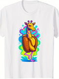Men's T-Shirt Colorful Abstract Giraffe With Cartoon Playful Surreal Fantasy Hotdog