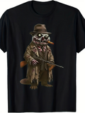 Men's T-Shirt Sinister Night With Zombie Dressed In Torn Trenchcoat Smoking Cigar Holding Rifle Raccoon