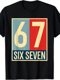 Men's T-Shirt Retro Colorblock Numbers With Cream Typography Six Seven