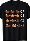 Men's T-Shirt Thanksgiving Turkey And Pie Math Puzzle Under Pilgrim Hat