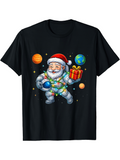 Men's T-Shirt Festive Santa In Spacesuit Holding Gift Among Colorful Planets