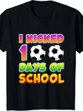 Men's T-Shirt I Kicked One Hundred Days Of School With Soccer Balls And Colorful Neon Letters