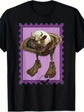 Men's T-Shirt Surreal Floating Cow Emerging From Purple Postage Stamp Portal