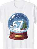 Men's T-Shirt Snowy Winter Scene With Presents Christmas Tree And Cheerful Snowman Globe
