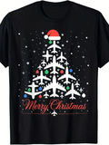 Men's T-Shirt Merry Christmas Santa Hat With Airplanes Forming Christmas Tree