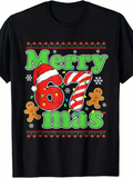 Men's T-Shirt Merry Christmas With Candy Cane Gingerbread And Snowflakes Shirt