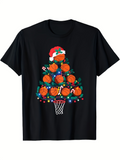 Men's T-Shirt Festive Christmas Tree With Basketballs Santa Hat And Holiday Lights