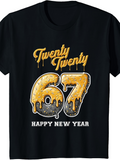 Men's T-Shirt Happy New Year Golden Dripping Letters With Glitter Dusty Numbers And Festive Accents Seventies Celebration
