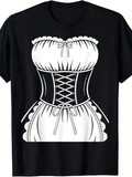 Men's T-Shirt Classic Maid Dress Costume Illustration With Ribbon Lace Detailing On Black Shirt