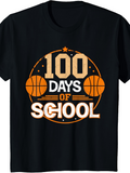 Men's T-Shirt 100 Days Of School With Basketballs And Stars Featuring Playful Accents