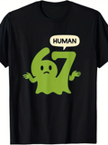 Men's T-Shirt Human Green Cartoon Character With Raised Hands On A Black Shirt