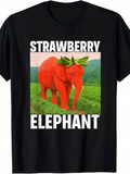 Men's T-Shirt Strawberry Elephant Standing On Green Field With Leaves On Head Elephant