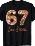 Men's T-Shirt Six Seven Festive Gingerbread Cookies With Santa And Candy Cane Number