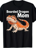 Men's T-Shirt Bearded Dragon Mom Orange Lizard With Realistic Texture On Black T Shirt