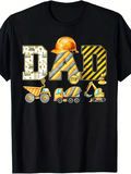 Men's T-Shirt Dad With Yellow Construction Vehicles And Roadwork Helmet Graphic