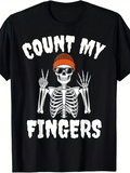 Men's T-Shirt Count My Fingers Skeleton With Orange Hat And Cool Sunglasses