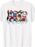 Men's T-Shirt Festive Winter Holiday Dogs With Scarves And Santa Hats On Ice Shelf