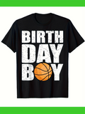 Men's T-Shirt Birthday Boy With Orange Basketball Graphic