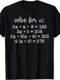 Men's T-Shirt Solve For X Chalkboard Inspired Math Equations On Black Cotton T Shirt