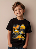 Men's T-Shirt Cartoon Construction Vehicles With Pumpkins And Halloween Spiderwebs Truck