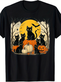 Men's T-Shirt Halloween Night Pumpkins With Full Moon And Black Cats