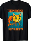 Men's T-Shirt Trippi Troppi Troppa Trippa With Whimsical Cartoon Cat Shrimp Fusion Surrounded By Bubbles