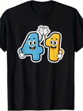Men's T-Shirt Cartoon Blue And Yellow Numbers With Smiling Faces High Fiving